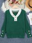 Women Plain Split Joint Winter Street Long Sleeve V Neck Sweater