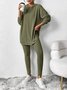 Women Plain Embossed Two-Piece Set Daily Long Sleeve Casual Spring/Fall Top With Pants Matching Set