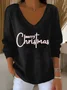 Women Christmas Long Sleeve Tee T-shirt V Neck Printing Casual Spring/Fall Top