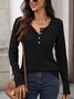 Women Plain Long Sleeve Tee T-shirt V Neck Split Joint Casual Spring/Fall Top