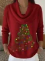 Women Christmas Printing Spring/Fall Casual Long Sleeve Cowl Neck Sweater