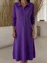 Women Plain Long Sleeve Autumn Dress Shawl Collar Daily Casual Maxi H-Line Dress