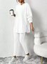 Women Plain Embossed Two-Piece Set Daily Long Sleeve Casual Spring/Fall Top With Pants Matching Set