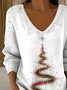 Women Christmas Long Sleeve Tee T-shirt V Neck Printing Casual Spring/Fall Top