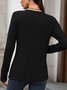 Women Plain Long Sleeve Tee T-shirt V Neck Split Joint Casual Spring/Fall Top