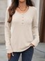 Women Plain Long Sleeve Tee T-shirt V Neck Split Joint Casual Spring/Fall Top