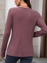Women Plain Long Sleeve Tee T-shirt V Neck Split Joint Casual Spring/Fall Top
