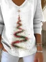 Women Christmas Long Sleeve Tee T-shirt V Neck Printing Casual Spring/Fall Top