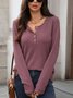 Women Plain Long Sleeve Tee T-shirt V Neck Split Joint Casual Spring/Fall Top