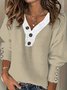 Women Plain Split Joint Winter Street Long Sleeve V Neck Sweater