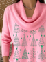 Women Christmas Printing Spring/Fall Casual Long Sleeve Cowl Neck Sweater