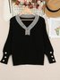 Women Plain Split Joint Winter Street Long Sleeve V Neck Sweater