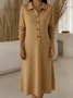 Women Plain Long Sleeve Autumn Dress Shawl Collar Daily Casual Maxi H-Line Dress