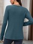 Women Plain Long Sleeve Tee T-shirt V Neck Split Joint Casual Spring/Fall Top