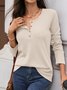 Women Plain Long Sleeve Tee T-shirt V Neck Split Joint Casual Spring/Fall Top