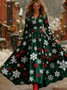 Women Christmas Long Sleeve Spring/Fall Dress V Neck Holiday Vintage Maxi A-Line Dress