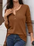 Women Plain Long Sleeve Tee T-shirt V Neck Split Joint Casual Spring/Fall Top