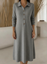 Women Plain Long Sleeve Autumn Dress Shawl Collar Daily Casual Maxi H-Line Dress