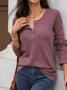 Women Plain Long Sleeve Tee T-shirt V Neck Split Joint Casual Spring/Fall Top