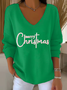 Women Christmas Long Sleeve Tee T-shirt V Neck Printing Casual Spring/Fall Top