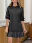 Women Geometric Long Sleeve Autumn Jacquard Dress Crew Neck Daily Sexy Mini Sweater A-Line Dress