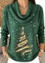 Women Christmas Printing Spring/Fall Casual Long Sleeve Cowl Neck Sweater