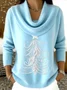 Women Christmas Printing Spring/Fall Casual Long Sleeve Cowl Neck Sweater