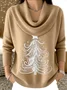 Women Christmas Printing Spring/Fall Casual Long Sleeve Cowl Neck Sweater