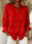 Women Christmas Long Sleeve Shirt Spring/Fall Shawl Collar Holiday Vintage Top