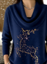 Women Christmas Printing Spring/Fall Casual Long Sleeve Cowl Neck Sweater