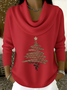 Women Christmas Printing Spring/Fall Casual Long Sleeve Cowl Neck Sweater