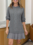Women Geometric Long Sleeve Autumn Jacquard Dress Crew Neck Daily Sexy Mini Sweater A-Line Dress