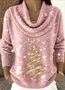 Women Christmas Printing Spring/Fall Casual Long Sleeve Cowl Neck Sweater