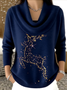 Women Christmas Printing Spring/Fall Casual Long Sleeve Cowl Neck Sweater