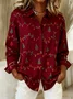 Women Christmas Long Sleeve Shirt Spring/Fall Shawl Collar Holiday Vintage Top