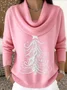 Women Christmas Printing Spring/Fall Casual Long Sleeve Cowl Neck Sweater