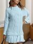 Women Geometric Long Sleeve Autumn Jacquard Dress Crew Neck Daily Sexy Mini Sweater A-Line Dress