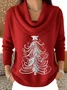 Women Christmas Printing Spring/Fall Casual Long Sleeve Cowl Neck Sweater