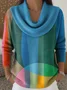 Women Abstract Printing Spring/Fall Casual Long Sleeve Cowl Neck Sweater