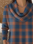 Women Plaid Printing Spring/Fall Casual Long Sleeve Cowl Neck Sweater