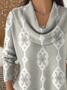 Women Abstract Printing Spring/Fall Casual Long Sleeve Cowl Neck Sweater