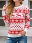 Women Snowflake Printing Winter Casual Long Sleeve Crew Neck Sweater