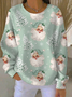 Women Santa Claus Crew Neck Printing Casual Spring/Fall Long Sleeve Sweatshirt