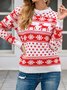 Women Snowflake Printing Winter Casual Long Sleeve Crew Neck Sweater