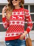 Women Snowflake Printing Winter Casual Long Sleeve Crew Neck Sweater