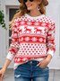 Women Snowflake Printing Winter Casual Long Sleeve Crew Neck Sweater
