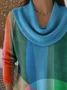 Women Abstract Printing Spring/Fall Casual Long Sleeve Cowl Neck Sweater