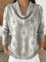 Women Abstract Printing Spring/Fall Casual Long Sleeve Cowl Neck Sweater