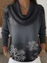 Women Christmas Printing Spring/Fall Casual Long Sleeve Cowl Neck Sweater