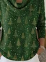 Women Christmas Printing Spring/Fall Casual Long Sleeve Cowl Neck Sweater